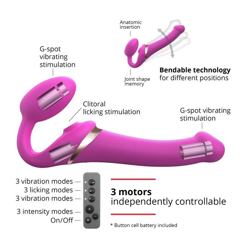 Strap-on Multi Orgasm Remote Controlled 3 Motors Small Size in Fuchsia