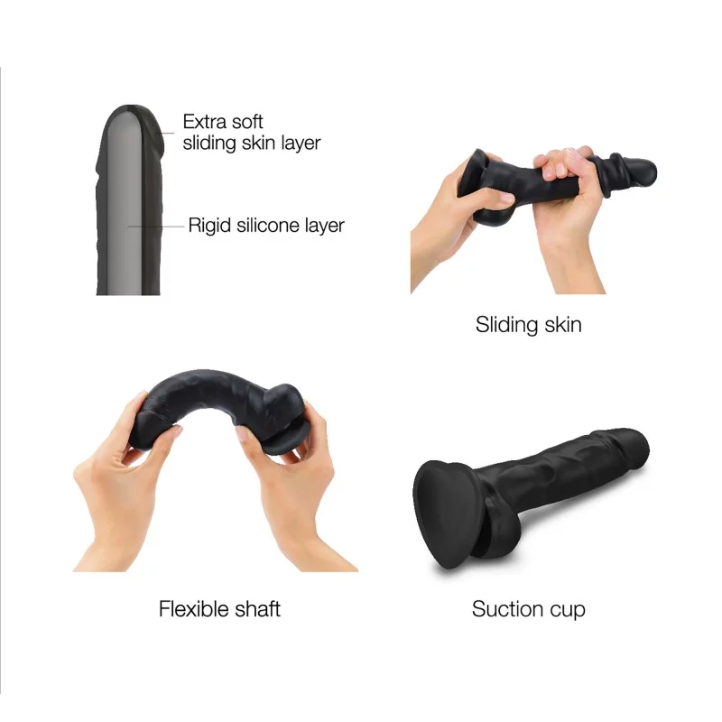 Strap-on-Me Sliding Skin Realistic Dildo - L Size - in Black