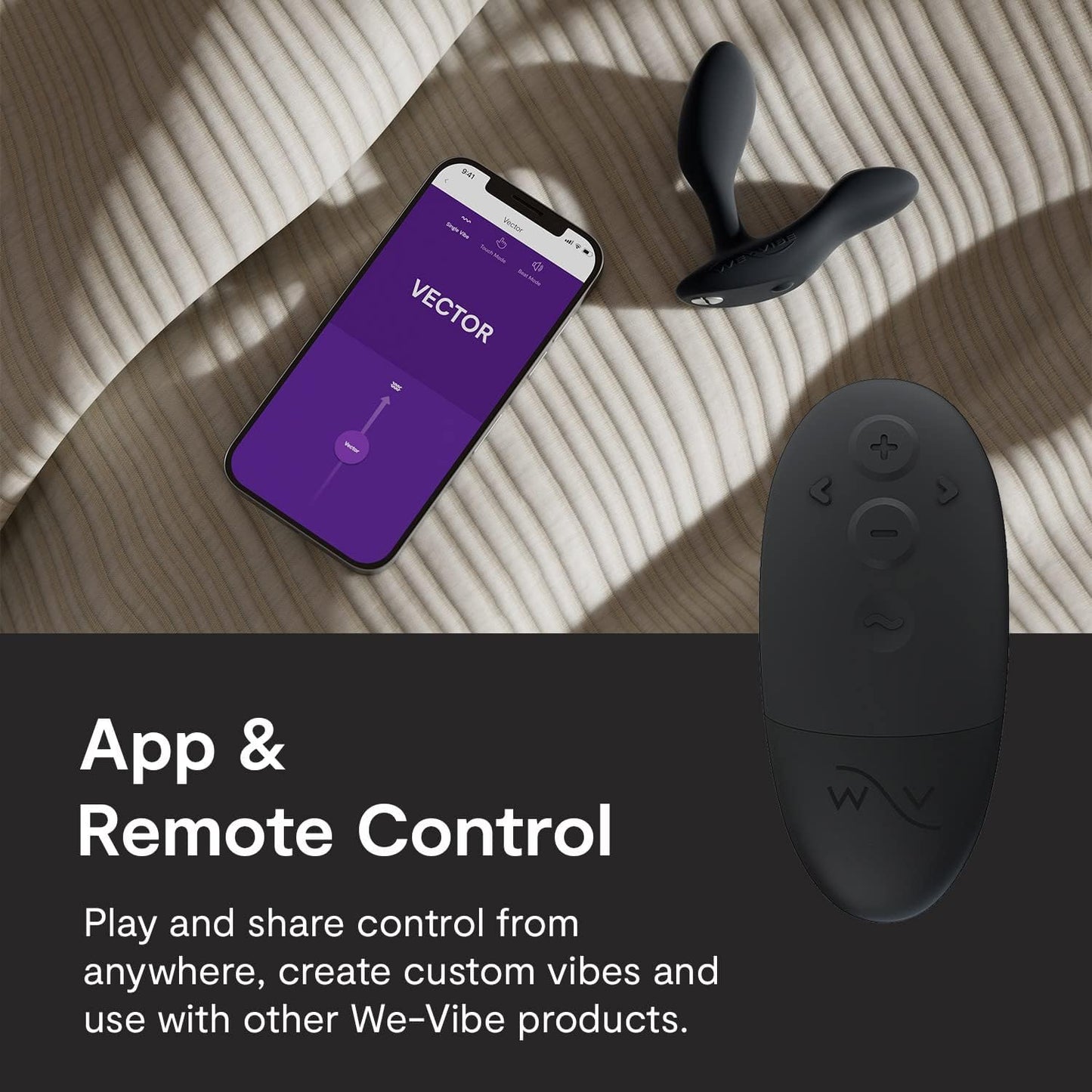 We-Vibe Vector+ App and Remote Controlled Prostate Massager in Charcoal Black