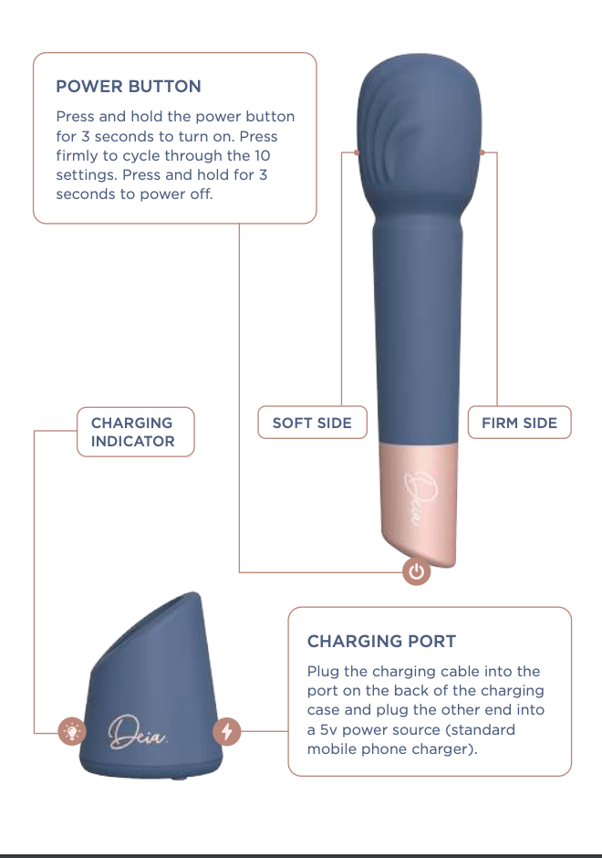 Deia Products The Wand Vibrator in Navy - Full Body Massager - Couples or Individual Use