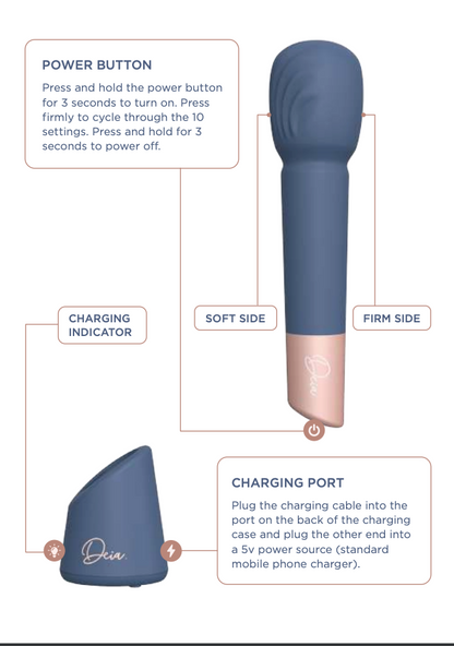 Deia Products The Wand Vibrator in Navy - Full Body Massager - Couples or Individual Use