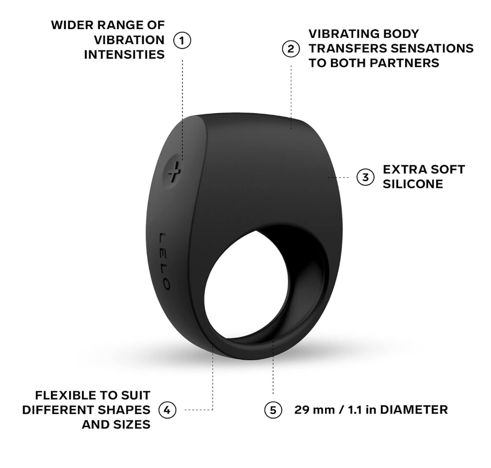 Lelo Tor 2 Intimate Vibrating Cock Ring Reusable Sex Toys for Couples in Black