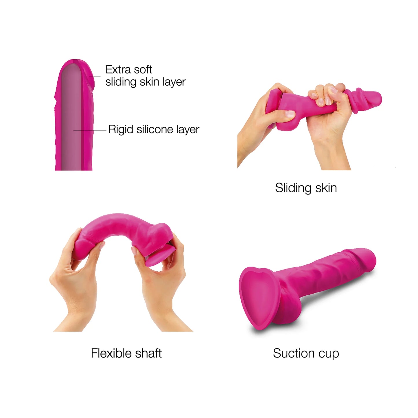 Strap-on-Me Sliding Skin Realistic Dildo - L Size - in Fuchsia