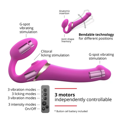 Strap-on Multi Orgasm Remote Controlled 3 Motors Medium Size in Fuchshia