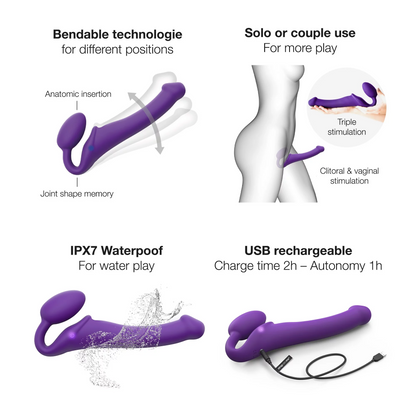 Strap-on Multi Orgasm Remote Controlled 3 Motors Medium Size in Purple