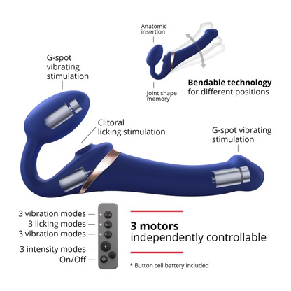 Strap-on Multi Orgasm Remote Controlled 3 Motors Large Size in Night Blue