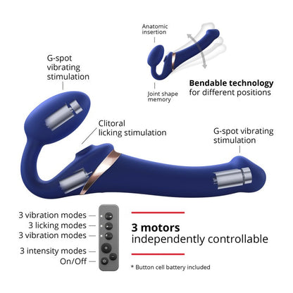 Strap-on Multi Orgasm Remote Controlled 3 Motors Medium Size in Night Blue