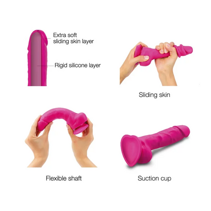 Strap-on-Me Sliding Skin Realistic Dildo - M Size - in Fuchsia