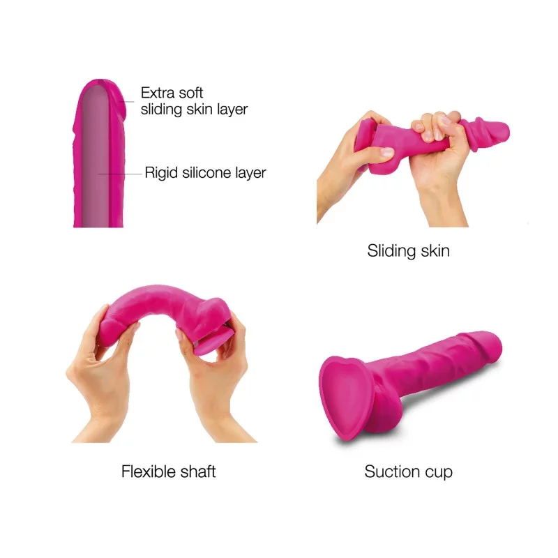 Strap-on-Me Sliding Skin Realistic Dildo - S Size - in Fuchsia