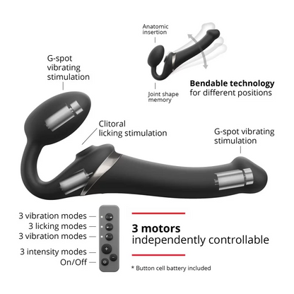 Strap-on Multi Orgasm Remote Controlled 3 Motors Medium Size in Black