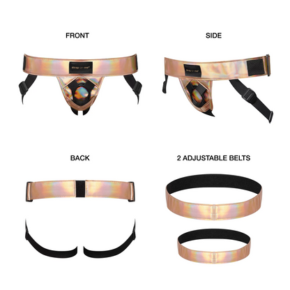 Strap-on-Me Leatherette Harness Curious in Rose Gold Holographic One Size Fits All